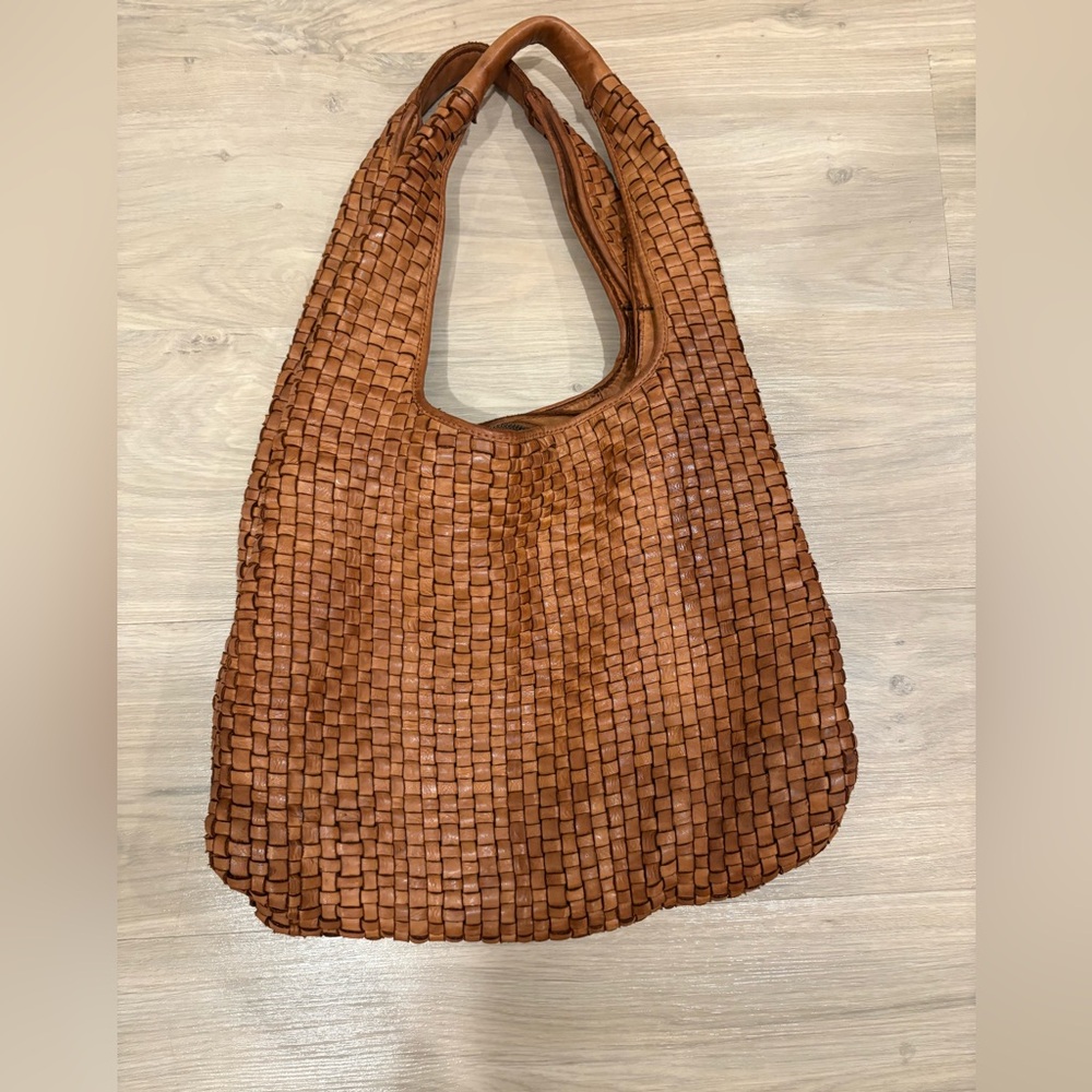 Leather Basket Weave Hobo Bag